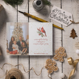 Cartão De Festividades Ramo de Azevinho Cardinal Vermelho de Inverno em A