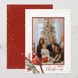 Cartão De Festividades Ramo de Azevinho Cardinal Vermelho de Inverno em A