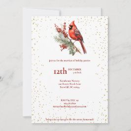 Cartão De Festividades Ramo de Azevinho Cardinal Vermelho Inverno Aquarel