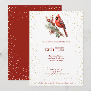 Cartão De Festividades Ramo de Azevinho Cardinal Vermelho Inverno Aquarel