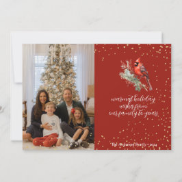 Cartão De Festividades Ramo de Azevinho Cardinal Vermelho Inverno Aquarel