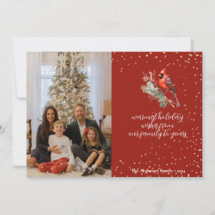 Cartão De Festividades Ramo de Azevinho Cardinal Vermelho Inverno Aquarel