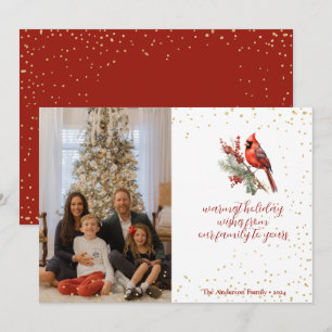 Cartão De Festividades Ramo de Azevinho Cardinal Vermelho Inverno Aquarel