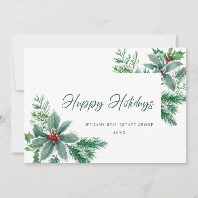 Cartão De Festividades Ramo de Azevinho Festivo Natal Corporativo (Frente)