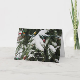 Cartão De Festividades Ramos Cobertos de Neve e Luzes