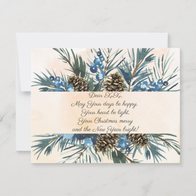 Cartão De Festividades Ramos de aquarela e cones enquadram com desejos (Frente)