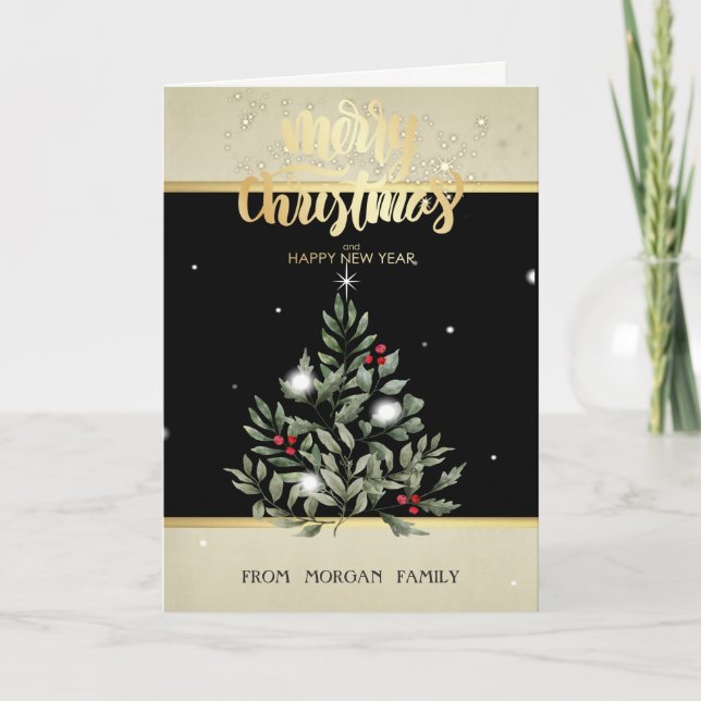 Cartão De Festividades Ramos de árvore de Natal  (Frente)