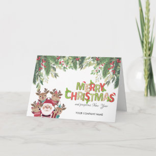 Cartão De Festividades Ramos de árvores de pinheiro, veados, Natal do Pap