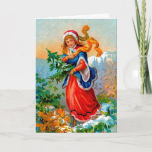 Cartão De Festividades Rapariga com árvore de Natal