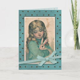 Cartão De Festividades Rapariga com reprodução de Bunny Vintage