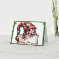 Rapariga de Natal Gnomo com chapéu Xadrez