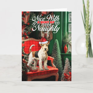Cartão De Festividades Rapariga do Fox Terrier no Natal Malvada ou Boazin