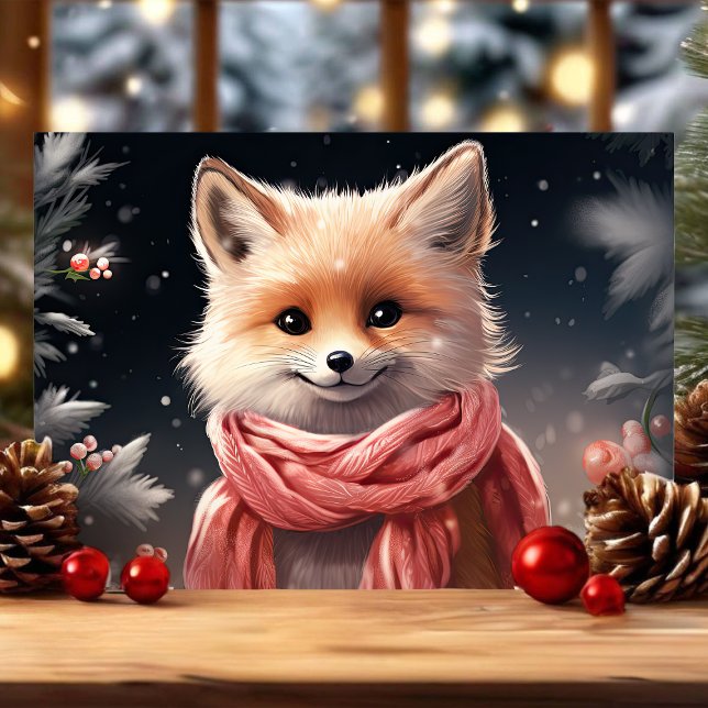 Cartão De Festividades Rapariga Raposa com Cachecol Natal (Criador carregado)