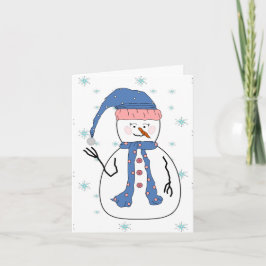 Cartão De Festividades Rapariga Snowman, Neve Neve Quente Arte Primitiva