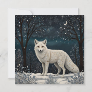 Cartão De Festividades Raposa branca de inverno retrô elegante