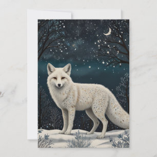 Cartão De Festividades Raposa branca de inverno retrô elegante