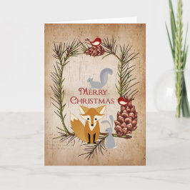 Cartão De Festividades Raposa-branca e animais florestais Feliz Natal
