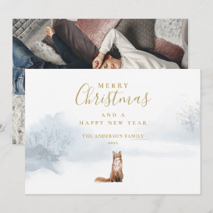Cartão De Festividades Raposa de Inverno de Natal Elegante Foto em Grafia