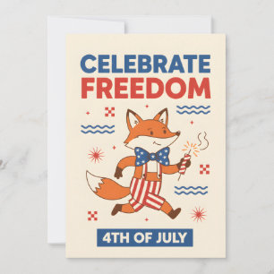 Cartão De Festividades Raposa Patriótica Celebra Liberdade 4 de Julho EUA