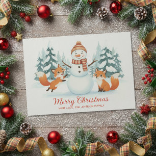 Cartão De Festividades Raposas Fofas e Papai Noel Feliz Natal