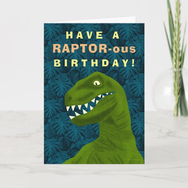 Cartão De Festividades Raptor Engraçado Dinossauro Feliz Aniversário, Pun (Frente)