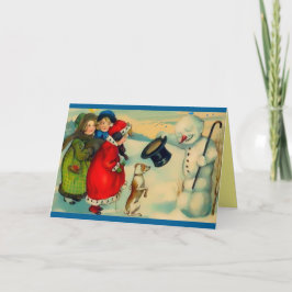 Cartão De Festividades Raros Snowman, Pássaro na Cabeça, Chapéu Mágico, C