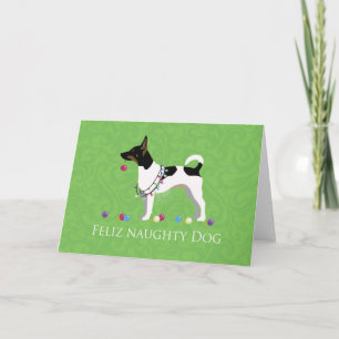 Cartão De Festividades Rat Terrier Feliz Naughty Dog Christmas