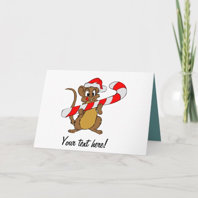 Cartão De Festividades Rato com canas de Natal (Frente)