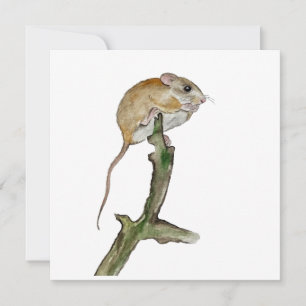 Cartão De Festividades Rato de aquarela realista em uma árvore