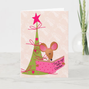 Cartão De Festividades Rato de Árvore de Natal e Leitura