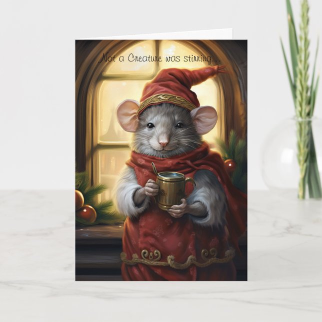 Cartão De Festividades Rato de Natal bonito e divertido com Script (Frente)