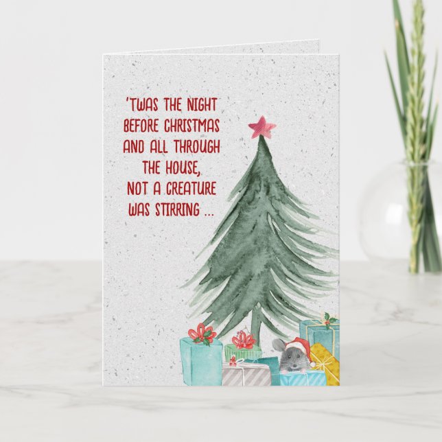 Cartão De Festividades Rato de Natal com presentes em árvore (Frente)