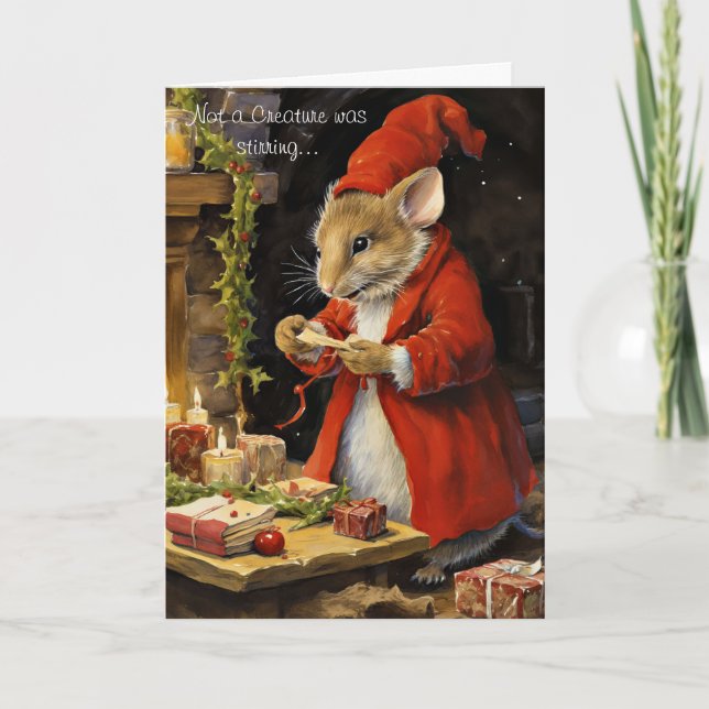 Cartão De Festividades Rato de Natal Whimsso com Script (Frente)