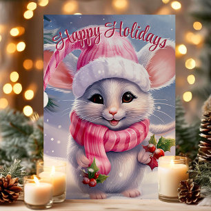 Cartão De Festividades Rato Fofo de Chapéu de Papai Noel Feliz Natal