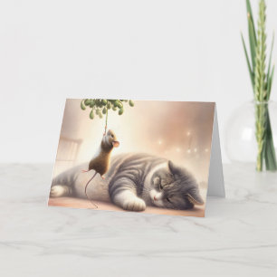 Cartão De Festividades Rato Gato sob o visco