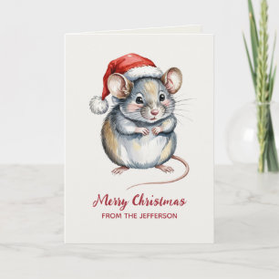 Cartão De Festividades Rato Personalizado com Chapéu de Papai Noel Natal 