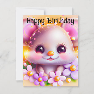 Cartão De Festividades Rato Rosa Kawaii Cugado