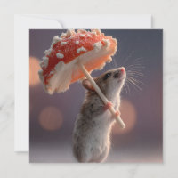 Rato Whimsic Usando um Cogumelo como guarda-chuva