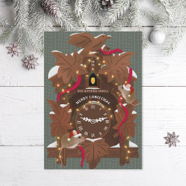 Cartão De Festividades Ratos Ilustrados no Relógio de Cuco Natal