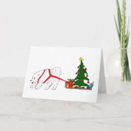 Cartão De Festividades Reboque o Samoyed que puxa a árvore de Natal
