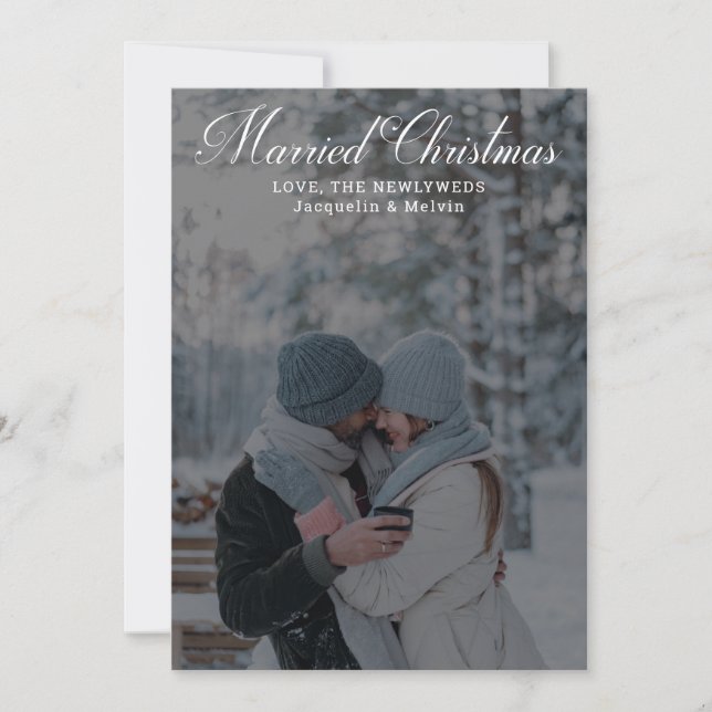 Cartão De Festividades Recém-casada com Caligrafia de Natal (Frente)