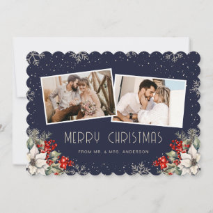 Cartão De Festividades Recém-casados 2 Foto Botânica Azul Feliz Natal