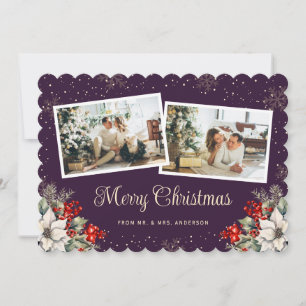 Cartão De Festividades Recém-casados 2 Foto Botânica Roxo Feliz Natal