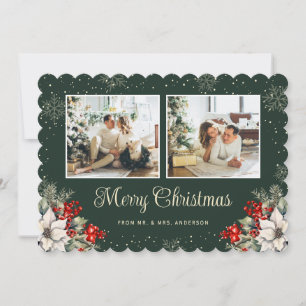 Cartão De Festividades Recém-casados 2 Foto Botânica Verde Feliz Natal