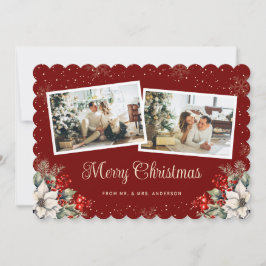 Cartão De Festividades Recém-casados 2 Foto Botânica Vermelho Feliz Natal