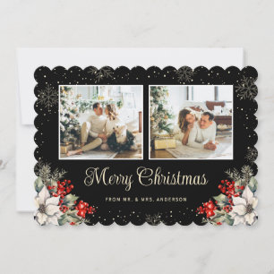 Cartão De Festividades Recém-casados 2 Foto Botânico Preto Feliz Natal