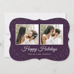 Cartão De Festividades Recém-Casados 2 Fotos Floco de Neve Roxo