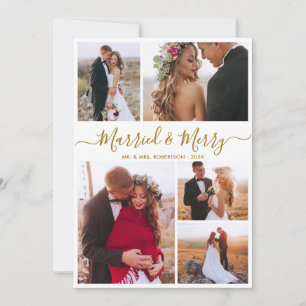 Cartão De Festividades Recém-Casados Casados & Alegre Script 5 Foto Natal