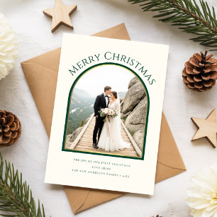 Cartão De Festividades Recém-Casados Casal Arco Foto Natal