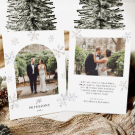 Cartão De Festividades Recém-Casados de Férias Snowflake Arqueado Foto Na
